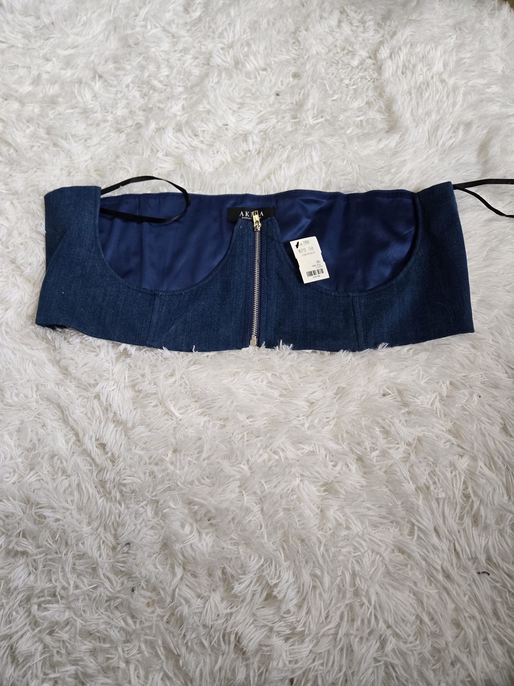 AKIRA Dark Denim Bustier Top - Navy Blue